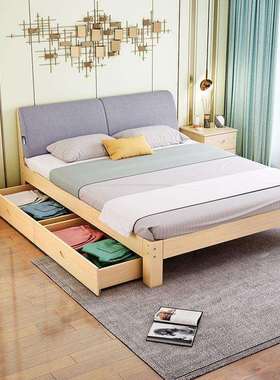 实木床现代简约1.5米双人床1.8米经济型出租房床架1.2m单人木板床