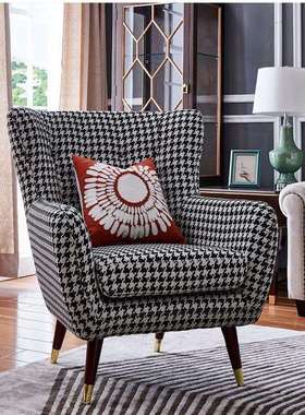 美式布艺老虎椅小户型客厅卧室单人沙发乡村田园风格休闲椅子