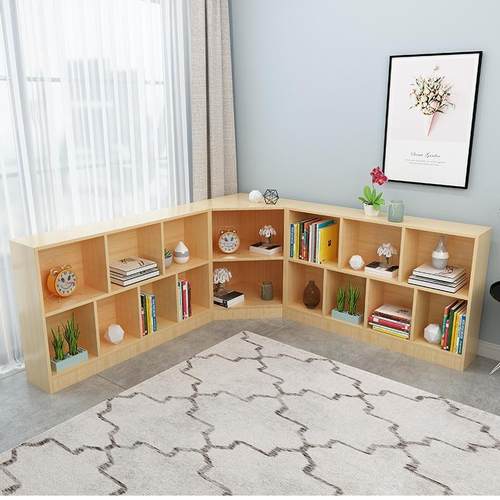 松木书架墙角实木边角儿童置物架落地幼儿园矮转角书柜简易置物架