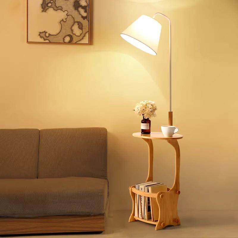 实木茶几落地灯置物架客厅卧室简约现代创意书房床头立式花蓝台灯