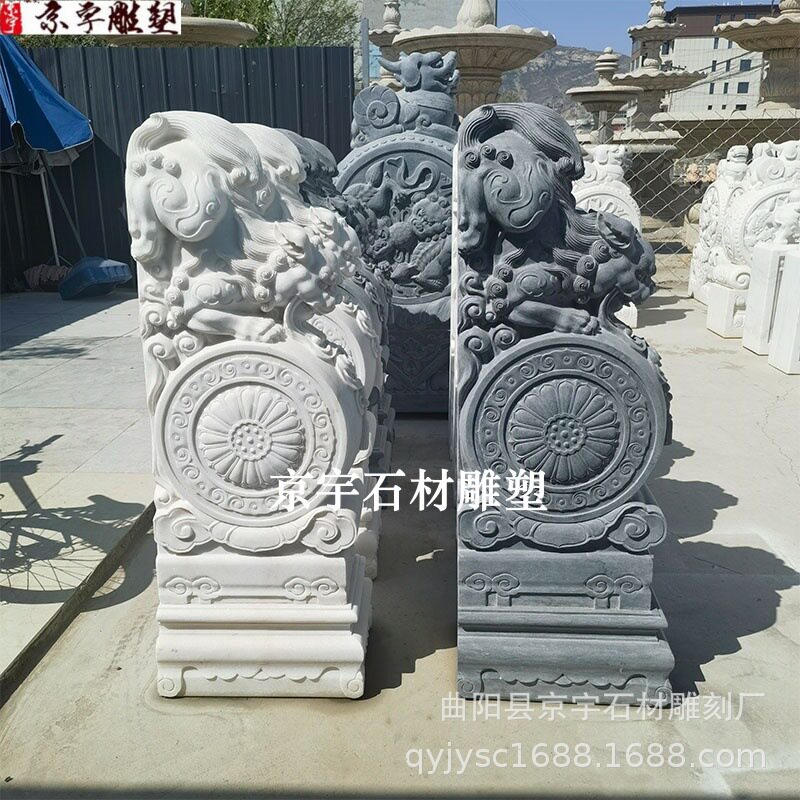 石雕门墩抱鼓石一对汉白玉狮子貔貅看门护宅家用仿古青石石鼓摆件