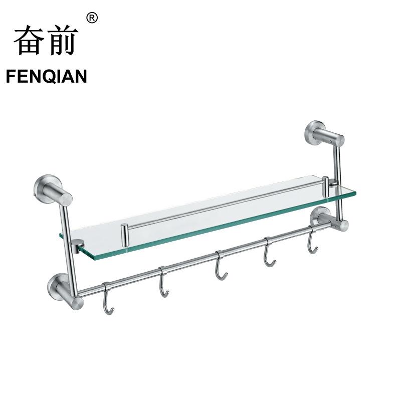 钢化玻璃浴室置物架304不锈钢卫生间带钩多用单层托架A1020热销