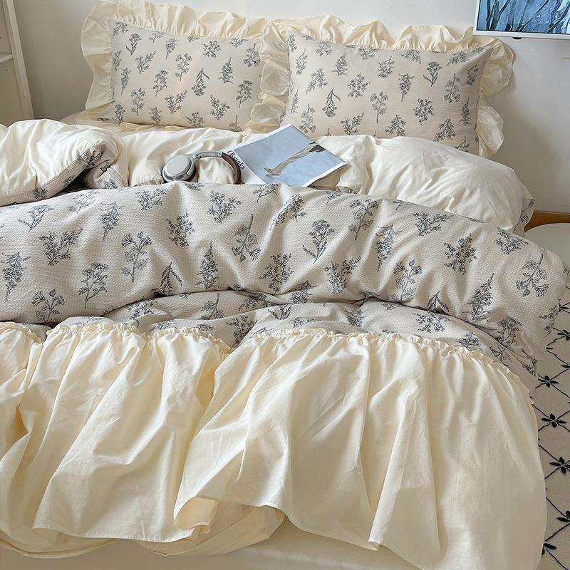 法式公主风泡泡纱床上四件套2024新款否纯棉全棉仙女被套床单床品