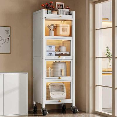 厨房夹缝置物架落地多层电器储物柜带柜门锅具碗碟多功能收纳架子