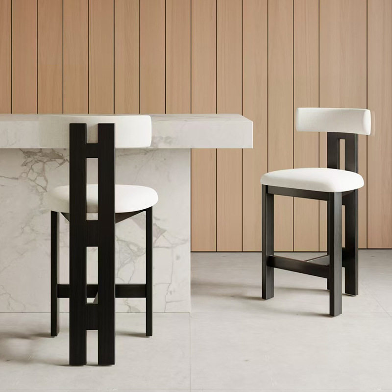 轻奢实木吧椅家用高脚椅北欧真皮吧台凳岛台设计师款现代简约椅子