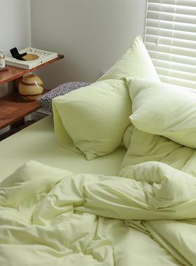 四季通用奶油风纯棉a类裸睡全棉四件套法式纯色天竺棉被套床笠款