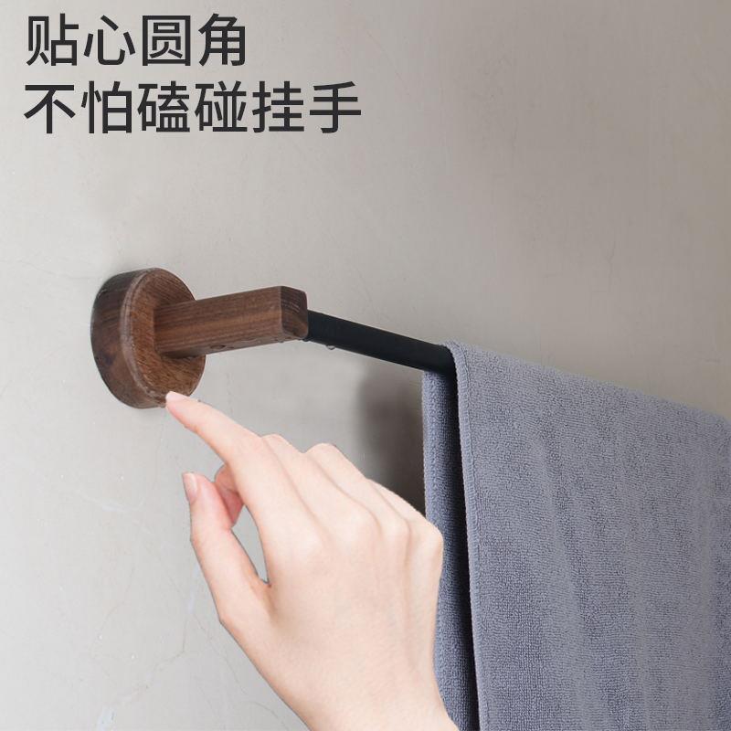 实木浴巾架免打孔卫生间毛巾架子浴室毛巾杆单杆洗手间挂毛巾新品