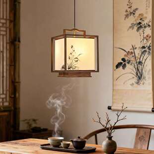 宋式实木书房护眼吊灯新中式水墨画复古东方美学餐厅吧台茶桌吊灯