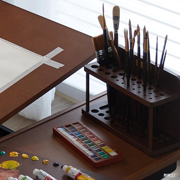 笔架意式古典专业桌面大号实木收纳画笔毛笔架子美术生绘画工