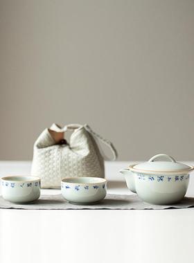 思陶斋手写宝瓶旅行茶具户外便携式茶具茶壶一碗两杯茶具套装