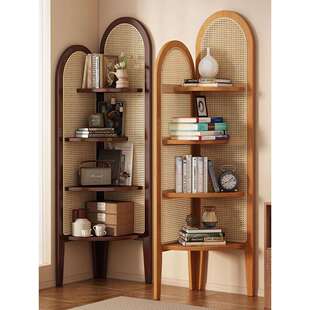 中复古式藤编转角装饰置物架客厅沙发墙边书柜子卧室实木三拐屏风