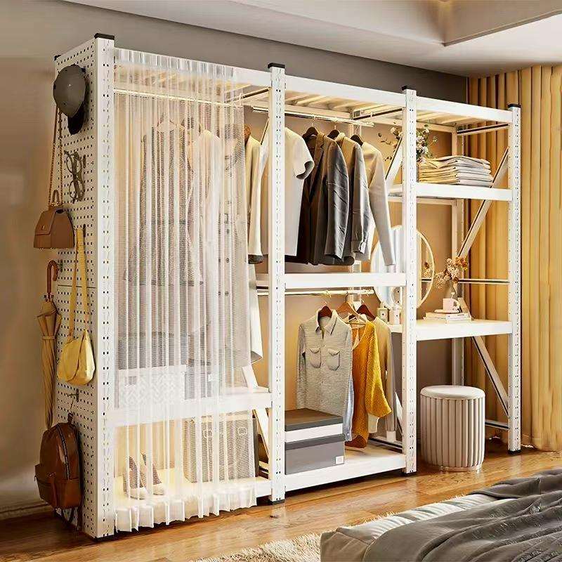 货架式衣架家用钢制收纳衣柜出租屋简易组装衣帽架开放式储物衣橱