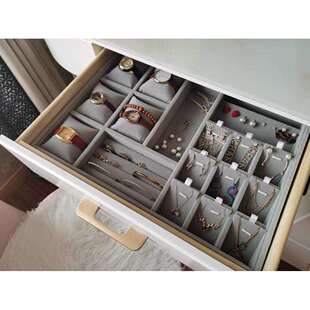 首饰盒收纳珠宝抽屉绒布托盘内置分隔格衣柜收纳盒收纳格丝绒