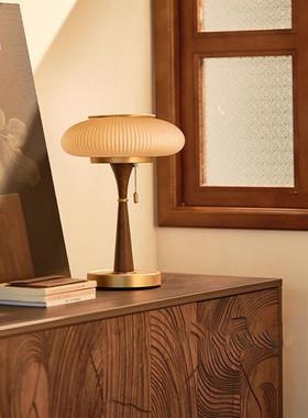 高颜值复古轻奢台灯卧室书房阅读灯法式美式中古风玻璃拉绳床头灯