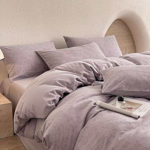 双层纱全棉纯棉双人床上用品四件套床单被套被罩提花单人三件套