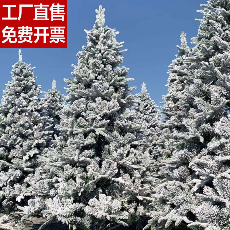 新款PE植绒圣诞节白色雪花圣诞树1.5米1.8米2.1米3米仿真雪景装饰