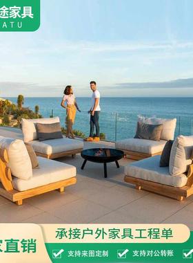 户外全实木沙发别墅露台休闲组合柚木茶几室外花园庭院样板房家具