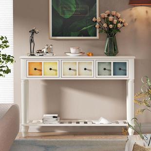 美式入户正对门玄关柜实木靠墙长条桌过道装饰现代简约客厅隔断P^