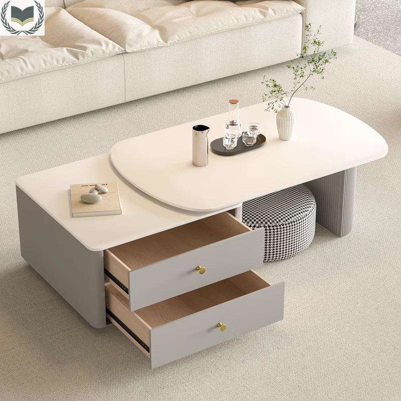 意式极简岩板茶几轻奢现代简约客厅椭圆形家用小户型可伸缩高级感