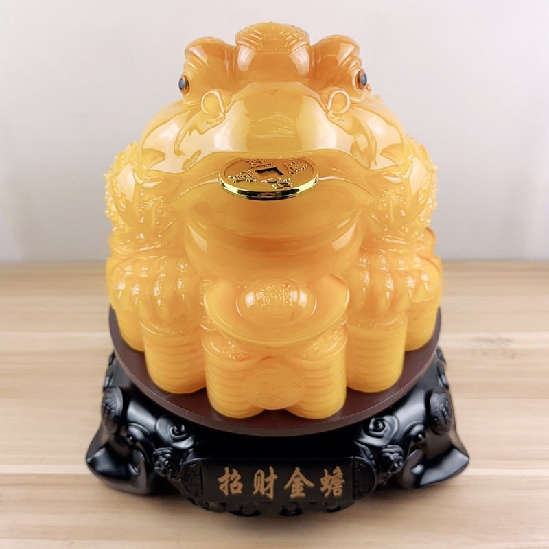义乌厂家 树脂仿蜜蜡招财金蟾三足蟾蜍摆件 创意招财办公桌摆件