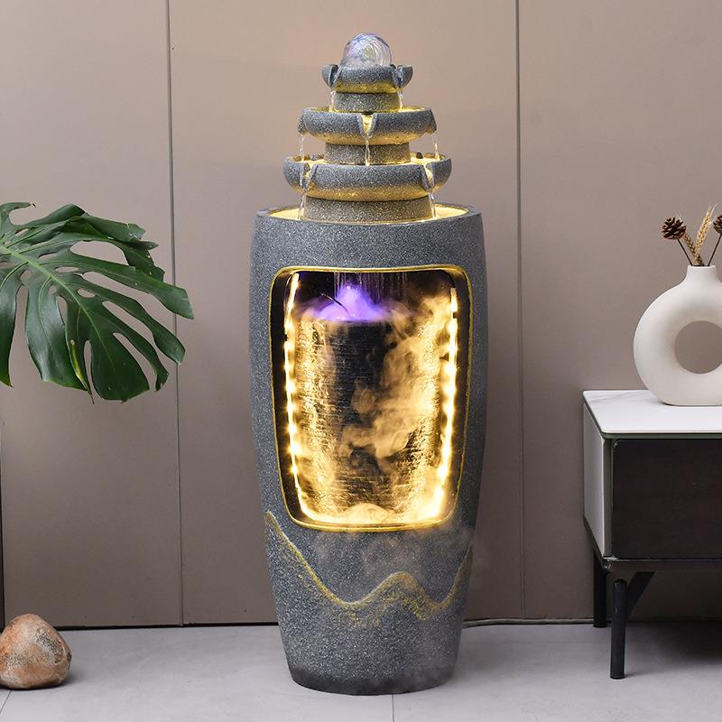 轻奢流水摆件客厅电视柜旁边加湿器阳台假山喷泉风水轮装饰