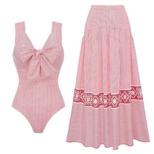 女爆款 甜妹蝴蝶结条纹连体泳衣套装 25359 新款 2025欧美泳装