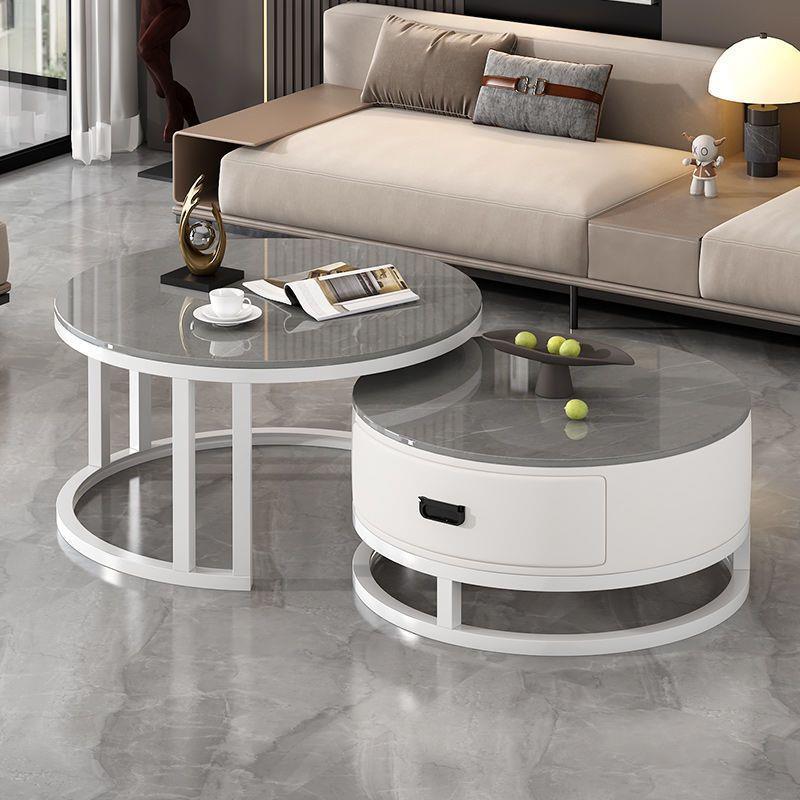 岩板茶几客厅家用简约圆形桌子2024新款轻奢现代网红小户型茶几桌