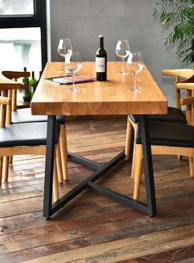北欧实木铁艺餐桌X型加固铁椅简约厨房餐桌椅组合居家吃饭桌子