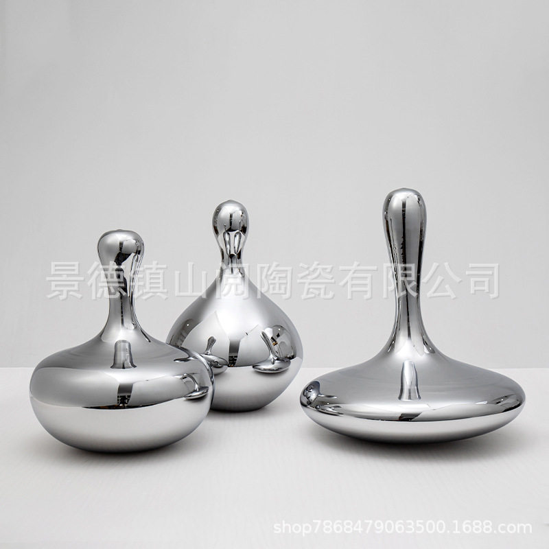 创意电镀银色陶瓷茶几花瓶摆件