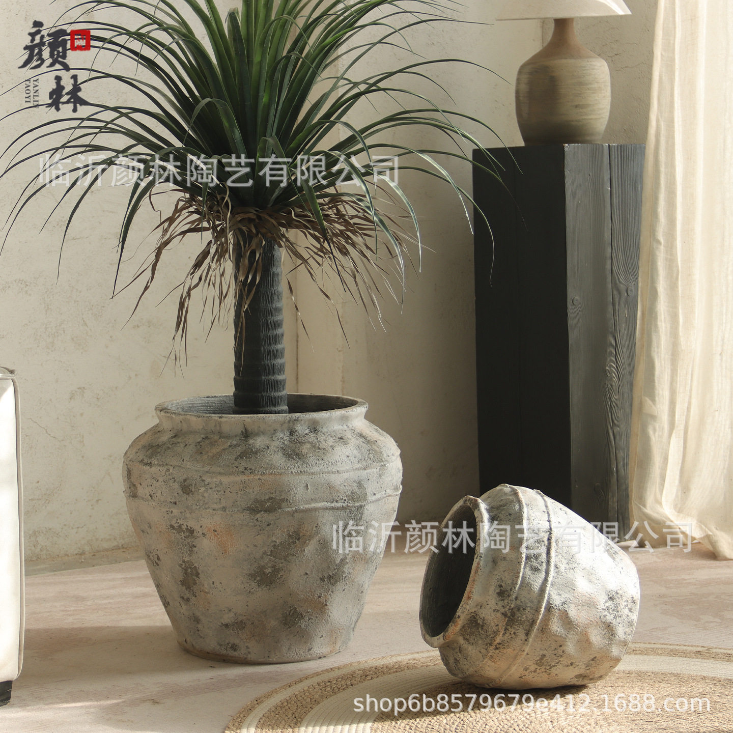 复古水泥仿古做旧圆形落地花盆