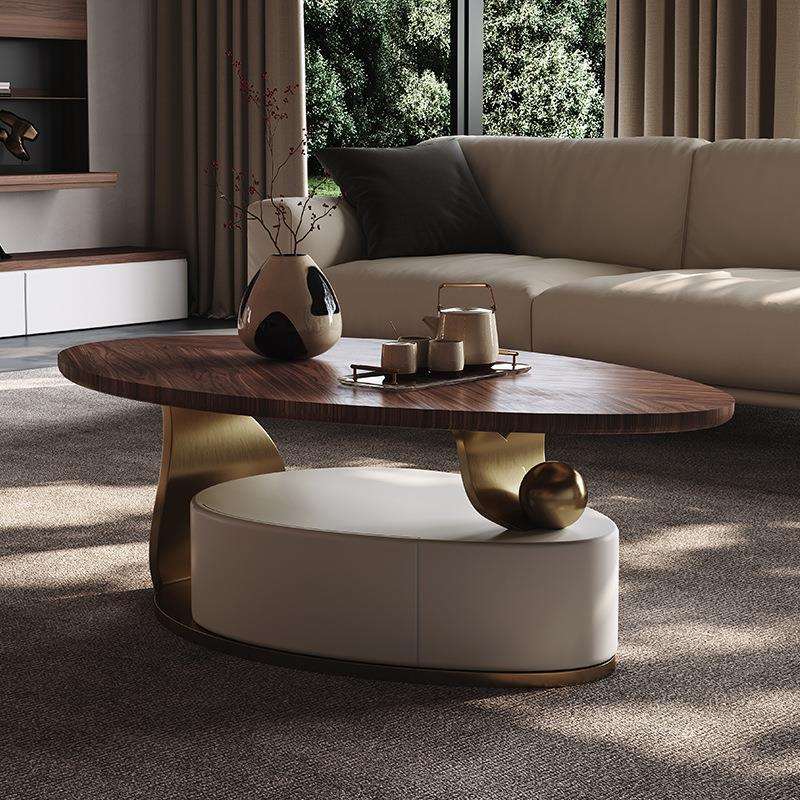 复古风茶几设计师客厅家用小户型实木轻奢创意叶子胡桃木储物茶桌