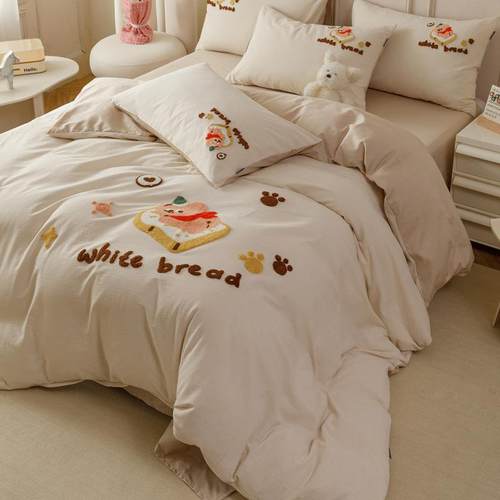 新款卡通全棉水洗棉三四件套可爱毛巾绣床单被套床单式床品