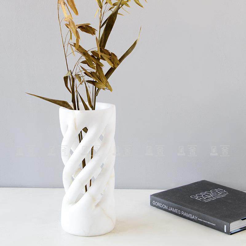 现代简约轻奢天然云石创意镂空花器插花摆件售楼处样板间客厅茶几