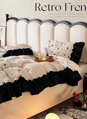 中古风实木双人床1.8m复古软靠床1.5m法式床卧室简约软包婚床