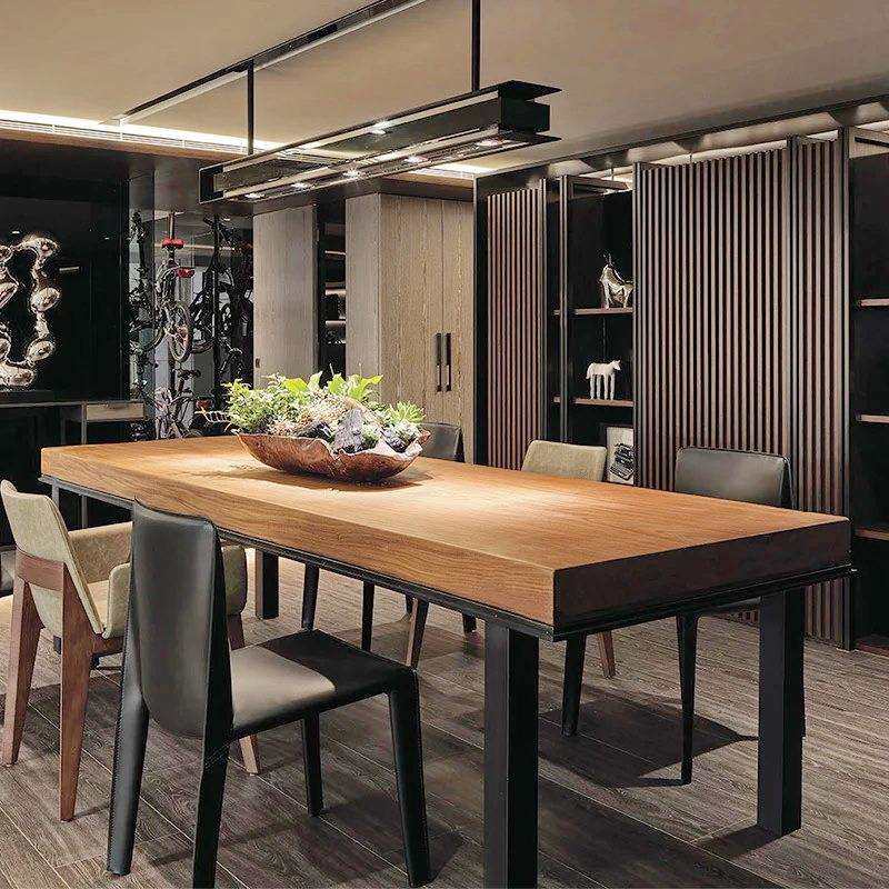 北欧原木餐桌椅组合长条桌家用简约长方形桌子餐厅小户型实木餐桌