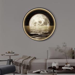 星辰大海圆形玄关装饰画led发光灯画轻奢风床头挂画走廊背景壁画
