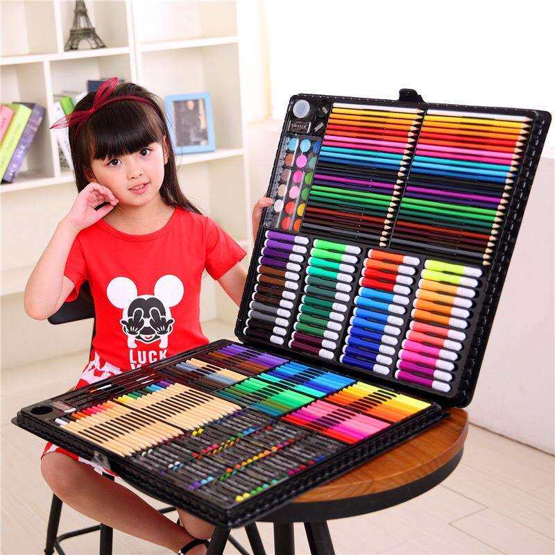 儿童288件套胶盒绘画套装文具套装美术培训用品彩铅画笔颜料组合