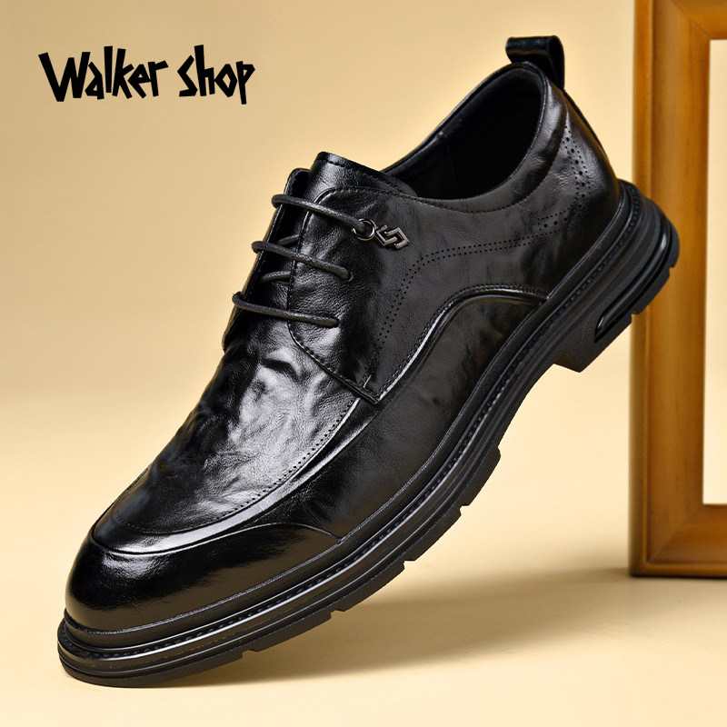 Walker Shop男士皮鞋加绒真皮商务正装休闲皮鞋软底英伦系带软面