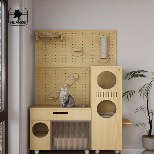 环客复式猫窝实木猫厕所猫砂柜开放式可移动猫别墅模块猫笼可定制
