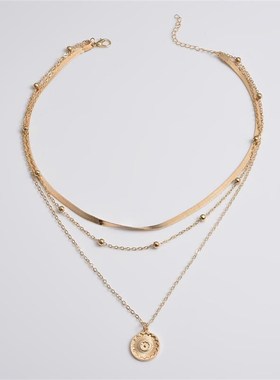 925 Sterling Silver Three-Layer Round NeMcklace Simple Snake