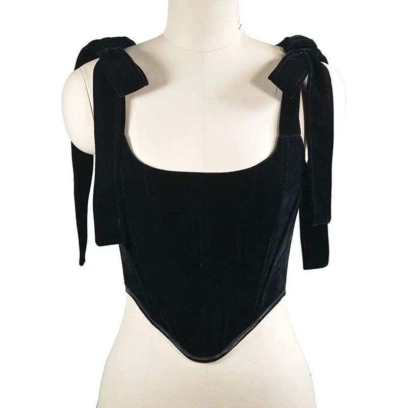 Goth Pentagram Black Camis Y2k Vintage Velvet Sexy Cors.et T
