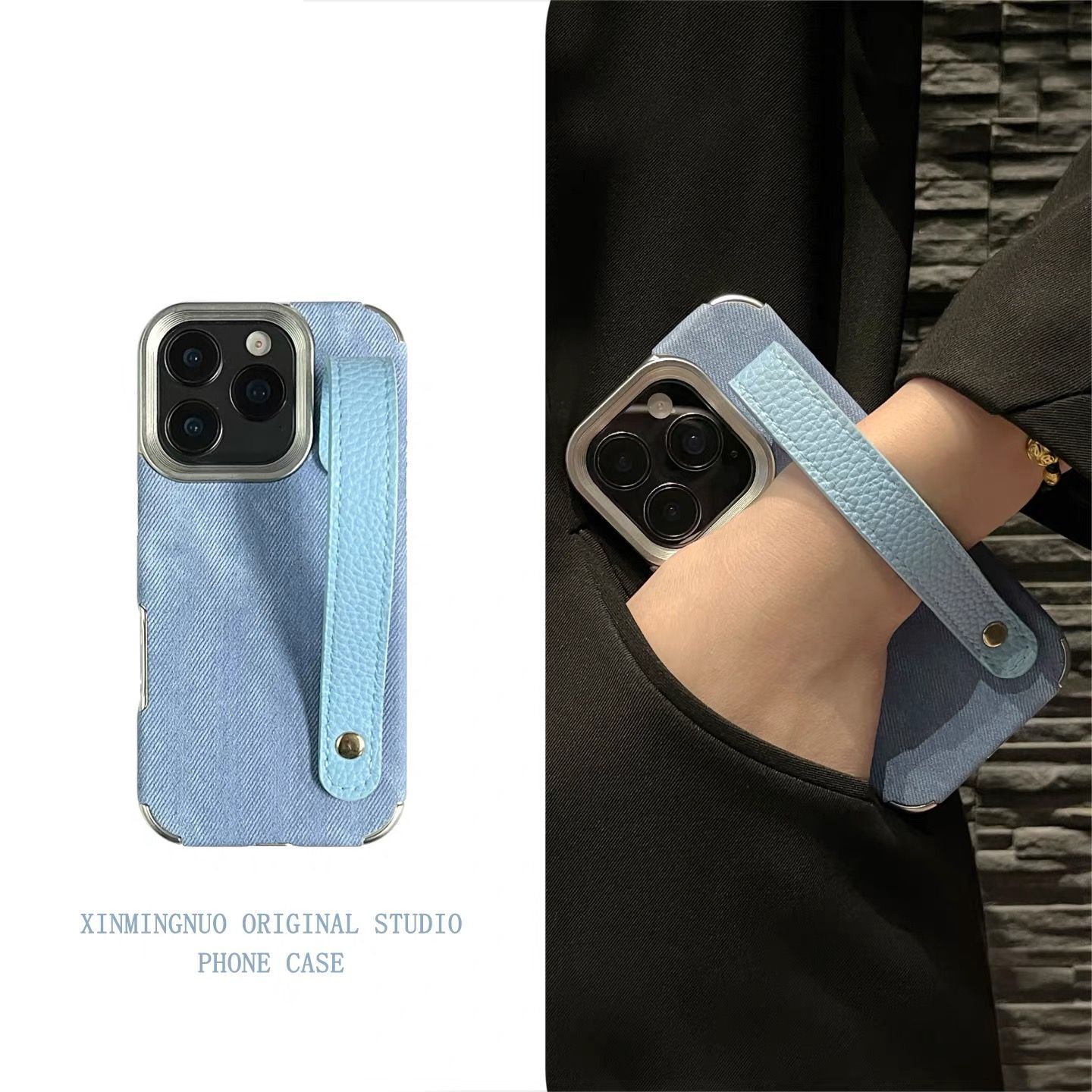 适用复古牛仔腕带苹果16手