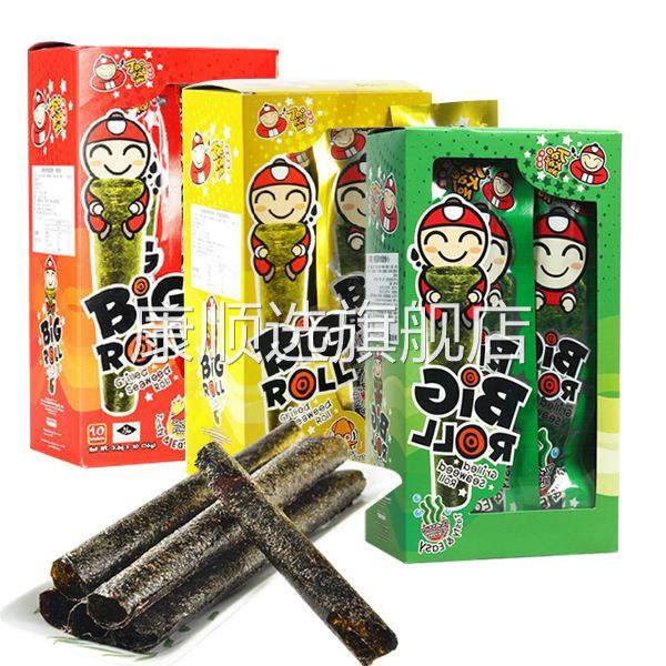 泰国进口零食 老板仔海苔BIG盒装27g9条 烤紫菜卷多味休闲零食