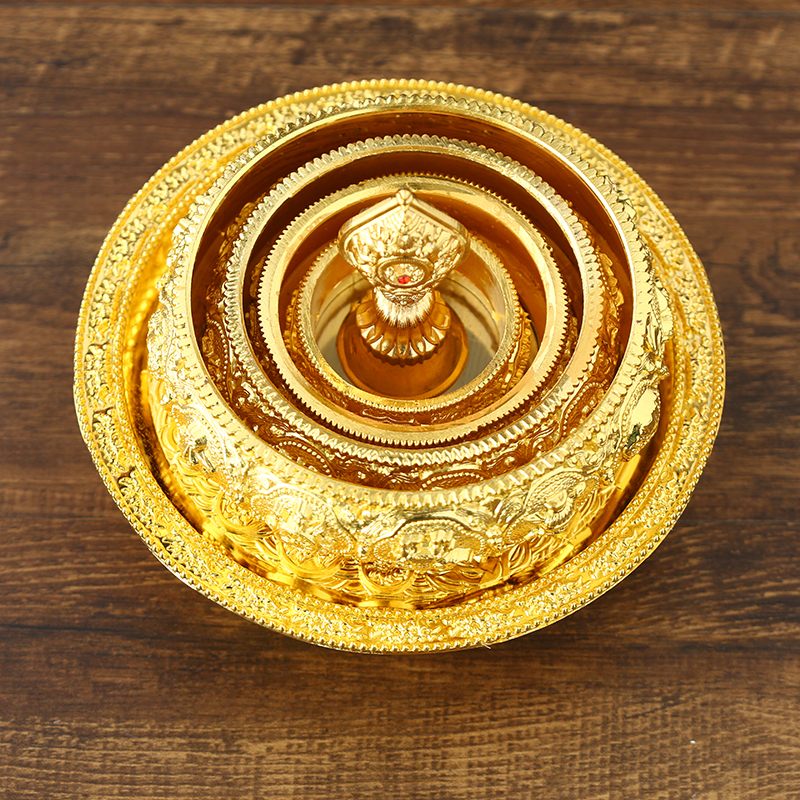 密宗法器八吉祥修供曼扎盘曼v茶罗大号带托盘尼泊尔合金鎏金曼达
