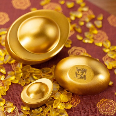 守藏朱炳仁铜 一锭发财金元宝 办公桌面Q玄关铜摆饰开业礼品