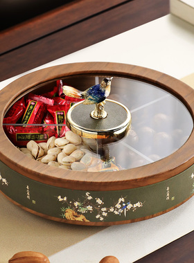 新喜上枝头果盒珐琅彩客厅茶几干果盒皮革画装饰果盘