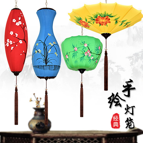 灯布艺灯商店业手绘国画中文旅风景区日灯