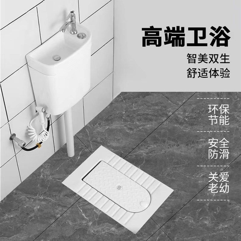 带盖板蹲便器家用带洗手盆蹲y坑厕所卫生间便池蹲便大便器蹬便器