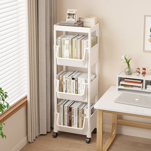 书架落地置物架多层小推车收纳储物柜G子一体靠墙移动简易家用书