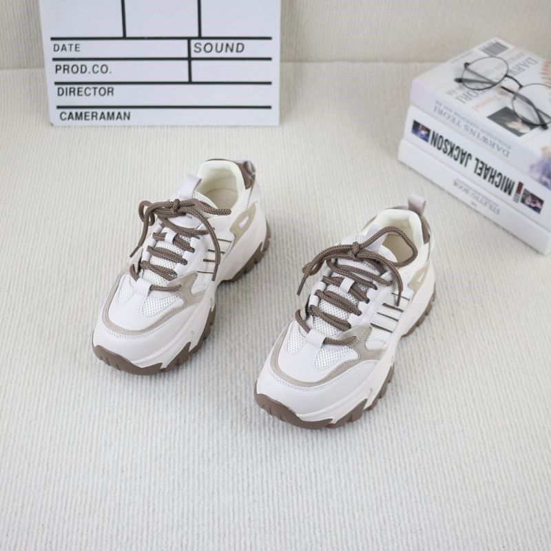 34真皮牛皮网面春秋季新款撤柜松糕厚底拼色时尚百搭女运动老爹鞋